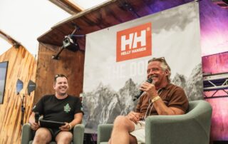 Dave Talbot interviewing an adventure guest on stage at ABR Festival 2026